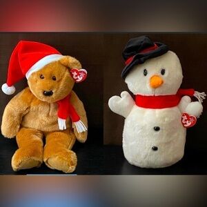 TY Beanie Buddy Holiday Plush Bundle-Teddy 1997& Snowball 2001-Christmas Set 12”